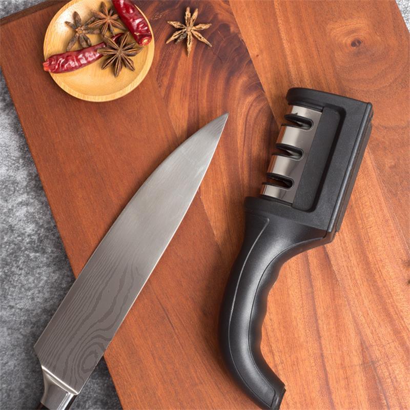 Kitchen 3-Segment Knife Sharpener Household Multi-Functional Hand-Held Three-Purpose Black Sharpening Stone
