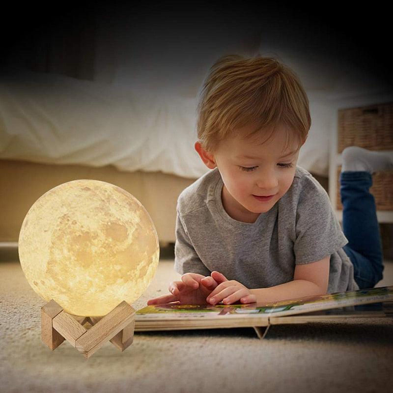 LED Night Light, 3D Print Moon Lamp, Rechargeable Color Change 3D Light, Touch Moon Lamp, Children's Lights, Night Lamp for Home, CloudDiscoveries.com