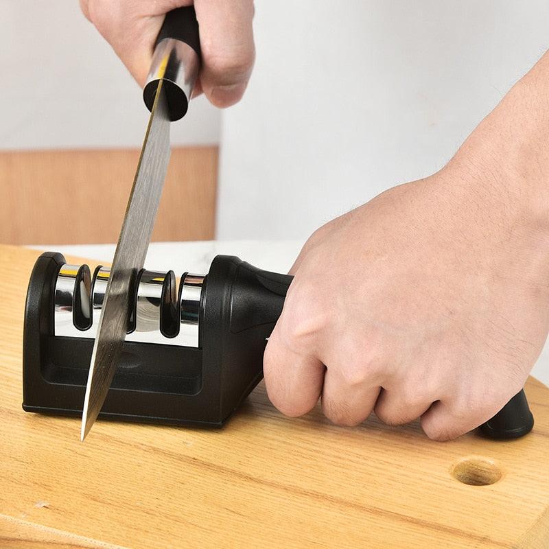 Kitchen 3-Segment Knife Sharpener Household Multi-Functional Hand-Held Three-Purpose Black Sharpening Stone