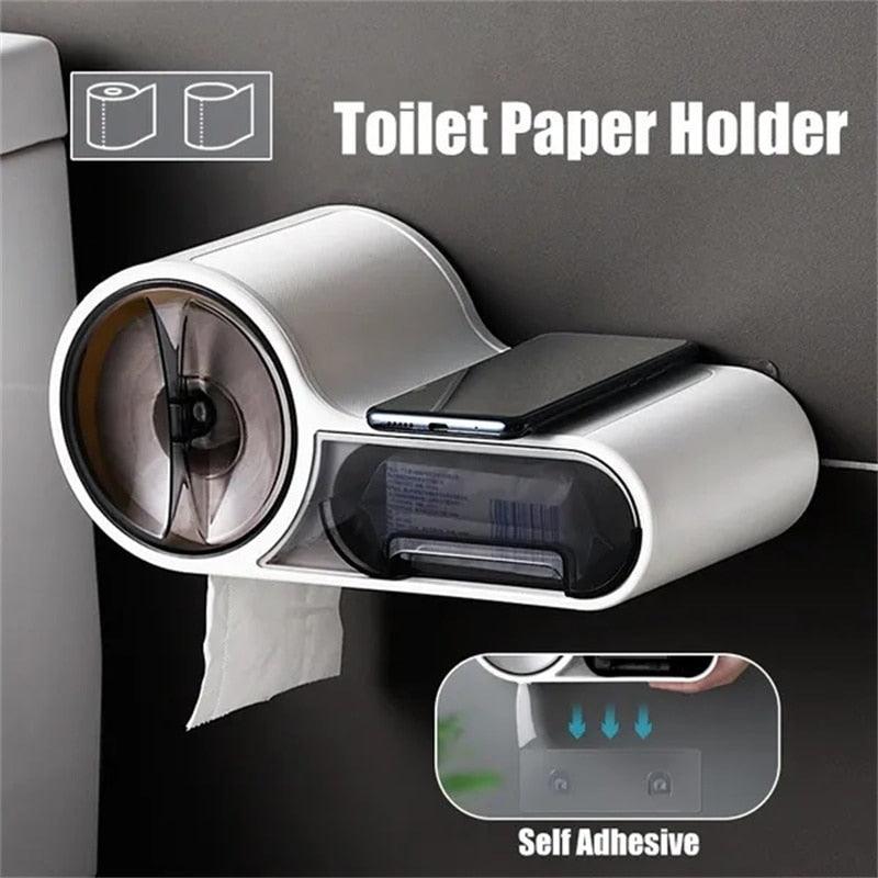 Self-Adhesive Toilet Paper Holder, Multifunction Bathroom Stand,  Wall Mounted Paper, Phone Holder Storage Box ,Bathroom Accessories, CloudDiscoveries.com